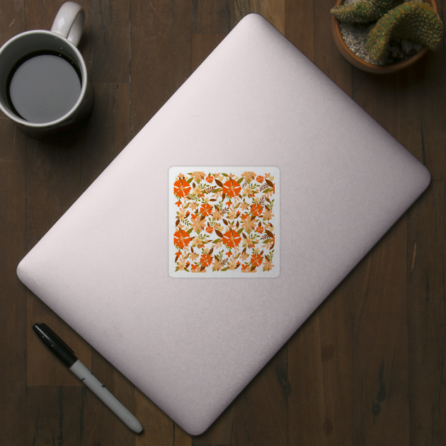 Pastel Color Floral Pattern - Brown Green Orange White by kerimeart